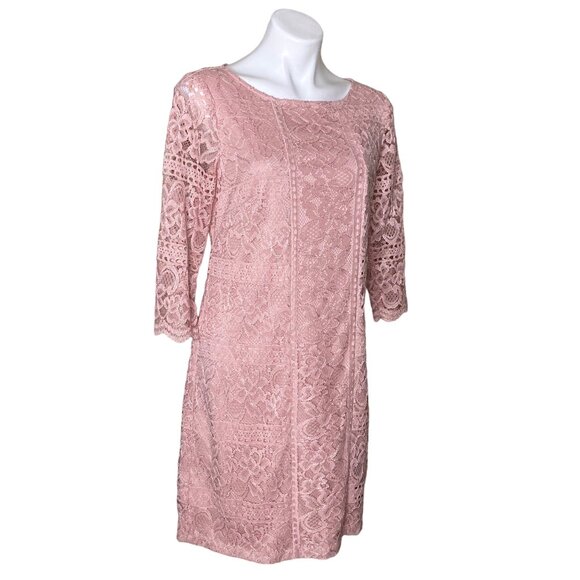 Jessica Howard Womens Pink Lace Shift Dress 3/4 Sleeve Size 10 - Picture 4 of 10